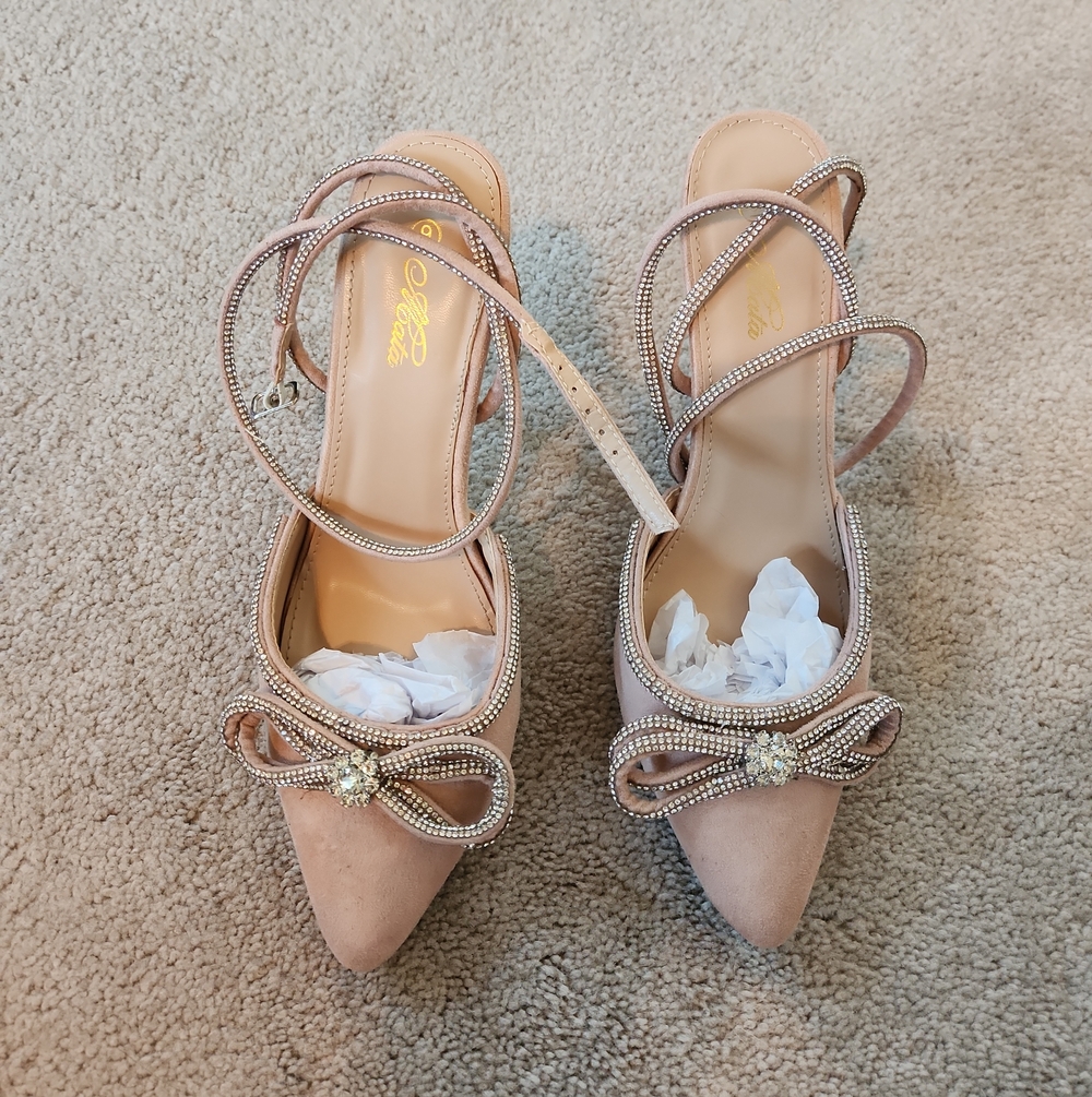 Mata Shoes Blush Pink Crystal Bow Pointed-Toe Heels